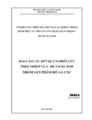 Báo cáo Các kết quả nghiên cứu theo nhiệm vụ 4 - Đề tài KC.03.08 - Nhóm sản phẩm đồ gá CNC