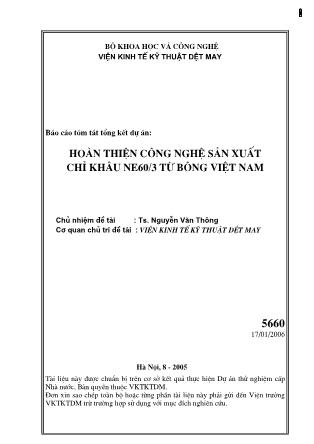 Báo cáo Hoàn thiện công nghệ sản xuất chỉ khâu NE60/3 từ bông Việt Nam