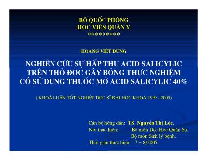 Đề tài Nghiên cứu sự hấp thu acid Salicylic trên thỏ được gây bỏng thực nghiệm có sử dụng thuốc mỡ acid Salicylic 40%