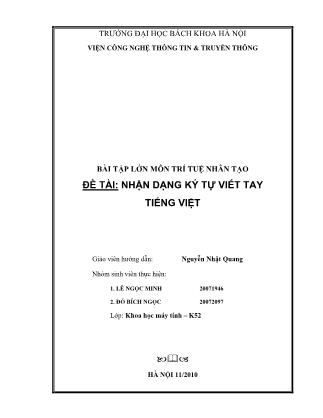 Đề tài Nhận dạng ký tự viết tay Tiếng Việt