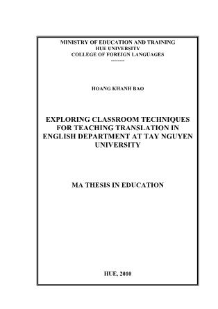 Exploring classroom techniques for teaching translation in English department at Tay Nguyen university