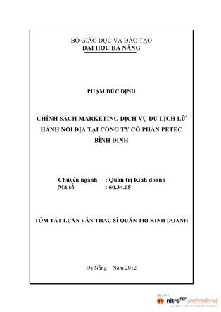 Tóm tắt Luận văn Chính sách marketing dịch vụ du lịch lữ hành nội địa tại Công ty Cổ phần Petec Bình Định