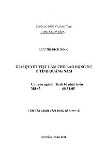 Tóm tắt luận văn Giải quyết việc làm cho lao động nữ ở tỉnh Quảng Nam