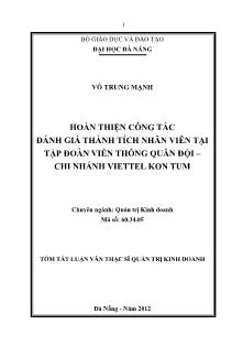 Tóm tắt Luận văn Hoàn thiện công tác đánh giá thành tích nhân viên tại Tập đoàn Viễn thông Quân đội – Chi nhánh Viettel Kon Tum