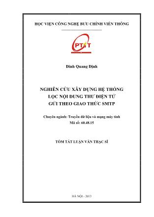 Tóm tắt luận văn Nghiên cứu xây dựng hệ thống lọc nội dung thư điện tử gửi theo giao thức SMTP