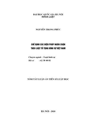 Tóm tắt Luận án Chế định các biện pháp ngăn chặn theo luật tố tụng hình sự Việt Nam