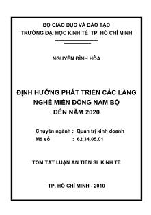 Tóm tắt Luận án Định hướng phát triển các làng nghề miền đông Nam Bộ đến năm 2020