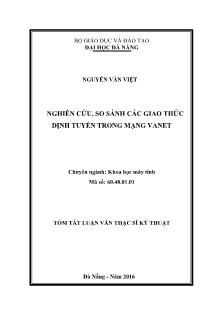 Tóm tắt Luận văn Nghiên cứu, so sánh các giao thức định tuyến trong mạng Vanet