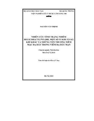 Tóm tắt Luận văn Nghiên cứu tình trạng nhiễm Helicobacte pylori, một số vi khuẩn kỵ khí khác và những tổn thương niêm mạc dạ dày trong viêm dạ dày mạn