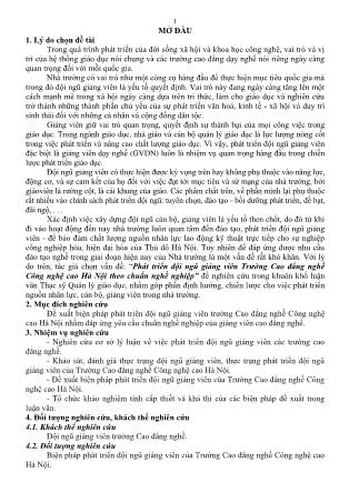 Tóm tắt Luận văn Phát triển đội ngũ giảng viên Trường Cao đẳng nghề Công nghệ cao Hà Nội theo chuẩn nghề nghiệp