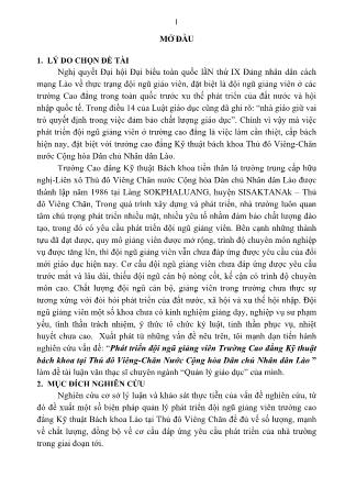 Tóm tắt Luận văn Phát triển đội ngũ giảng viên Trường Cao đẳng Kỹ thuật bách khoa tại Thủ đô Viêng-Chăn nước Cộng hòa Dân chủ Nhân dân Lào