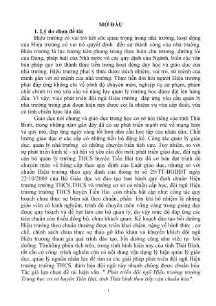 Tóm tắt Luận văn Phát triển đội ngũ Hiệu trưởng trường Trung học cơ sở huyện Tiền Hải, tỉnh Thái Bình theo tiếp cận chuẩn hóa