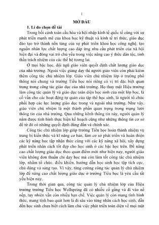 Tóm tắt Luận văn Quản lý công tác chủ nhiệm lớp của hiệu trưởng trường Tiểu học Wellspring
