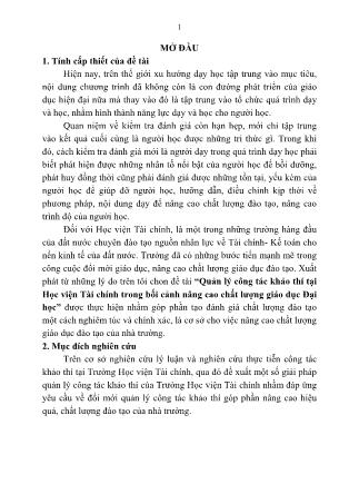 Tóm tắt Luận văn Quản lý công tác khảo thí tại Học viện Tài chính trong bối cảnh nâng cao chất lượng giáo dục Đại học