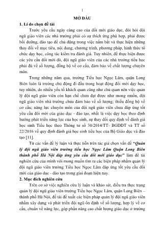 Tóm tắt Luận văn Quản lý đội ngũ giáo viên trường tiểu học Ngọc Lâm Quận Long Biên thành phố Hà Nội đáp ứng yêu cầu đổi mới giáo dục