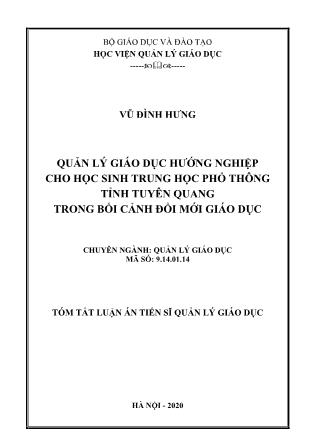 Tóm tắt Luận văn Quản lý GDHN cho học sinh Trung học phổ thông tỉnh Tuyên Quang trong bối cảnh đổi mới giáo dục