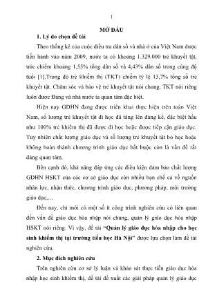 Tóm tắt Luận văn Quản lý giáo dục hòa nhập cho học sinh khiếm thị tại trường Tiểu học Hà Nội