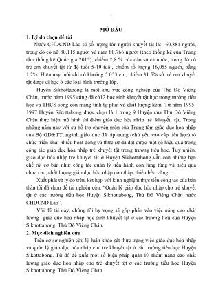 Tóm tắt Luận văn Quản lý giáo dục hòa nhập cho trẻ khuyết tật ở các trường tiểu học Huyện Sikhottabong, Thủ Đô Viêng Chăn nước CHDCND Lào