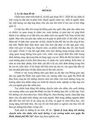 Tóm tắt Luận văn Quản lý hoạt động bồi dưỡng chuyên môn cho nhân viên nuôi dưỡng ở các trường mầm non quận Ba Đình, thành phố Hà Nội