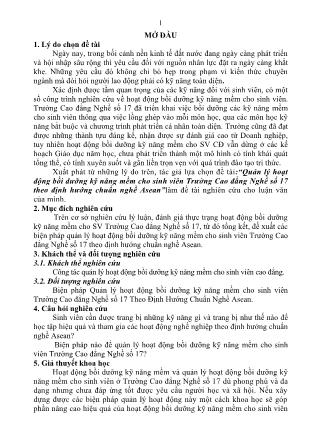 Tóm tắt Luận văn Quản lý hoạt động bồi dưỡng kỹ năng mềm cho sinh viên Trường Cao đẳng Nghề số 17 theo định hướng chuẩn nghề Asean