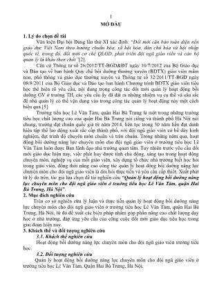 Tóm tắt Luận văn Quản lý hoạt động bồi dưỡng năng lực chuyên môn cho đội ngũ giáo viên ở trường tiểu học Lê Văn Tám, quận Hai Bà Trưng, Hà Nội