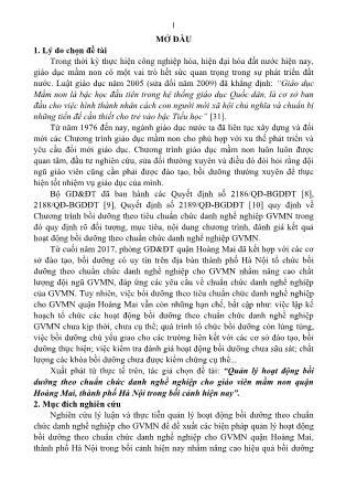 Tóm tắt Luận văn Quản lý hoạt động bồi dưỡng theo chuẩn chức danh nghề nghiệp cho giáo viên mầm non quận Hoàng Mai, Thành phố Hà Nội trong bối cảnh hiện nay
