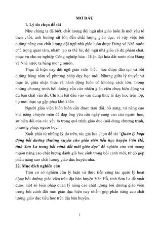 Tóm tắt Luận văn Quản lý hoạt động bồi dưỡng thường xuyên cho giáo viên tiểu học huyện Vân Hồ, tỉnh Sơn La trong bối cảnh đối mới giáo dục
