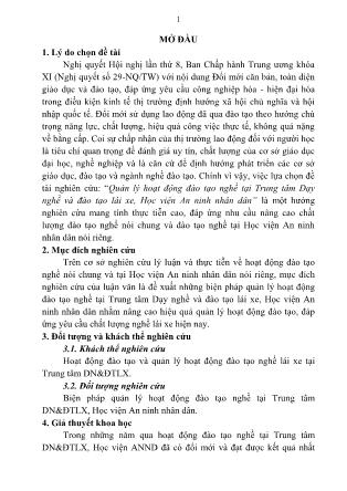 Tóm tắt Luận văn Quản lý hoạt động đào tạo nghề tại Trung tâm Dạy nghề và đào tạo lái xe, Học viện An ninh nhân dân