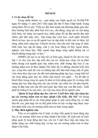 Tóm tắt Luận văn Quản lý hoạt động dạy học cho trẻ 5 tuổi theo tiếp cận năng lực tại các trường mầm non tư thục Quận Cầu Giấy, Hà Nội