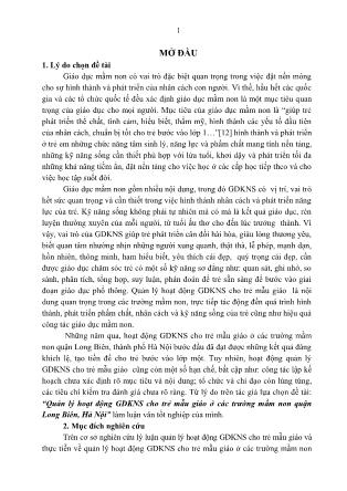 Tóm tắt Luận văn Quản lý hoạt động GDKNS cho trẻ mẫu giáo ở các trường mầm non quận Long Biên, Hà Nội