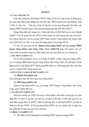 Tóm tắt Luận văn Quản lý hoạt động GDTC tại các trường THPT huyện Viêng Khăm, tỉnh Viêng Chăn Nước CHDCND Lào