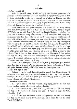 Tóm tắt Luận văn Quản lý hoạt động giáo dục thể chất theo hướng tích hợp cho trẻ Mầm non tại Trường Mẫu giáo số 5 Ngọc Hà, quận Ba Đình, Thành phố Hà Nội