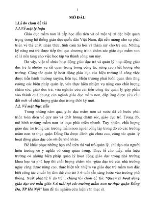 Tóm tắt Luận văn Quản lý hoạt động giáo dục trẻ mẫu giáo 5-6 tuổi tại các trường mầm non tư thục quận Đống Đa, Thành phố Hà Nội