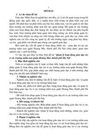 Tóm tắt Luận văn Quản lý hoạt động giáo dục trẻ ở các trường Mầm non quận Hoàng Mai, Thành phố Hà Nội