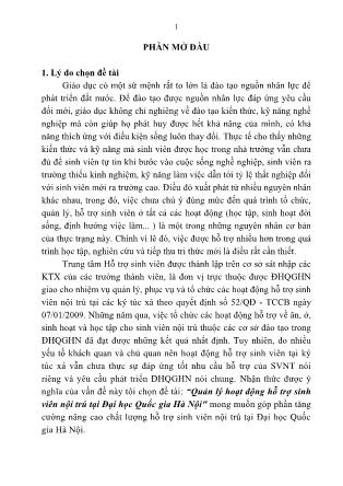 Tóm tắt Luận văn Quản lý hoạt động hỗ trợ sinh viên nội trú tại Đại học Quốc gia Hà Nội