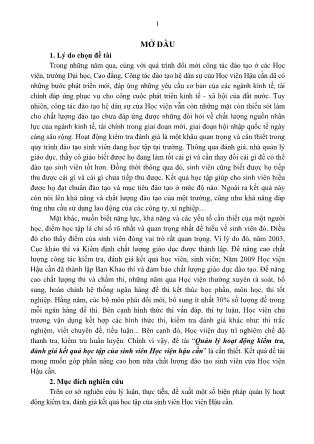 Tóm tắt Luận văn Quản lý hoạt động kiểm tra, đánh giá kết quả học tập của sinh viên Học viện hậu cần