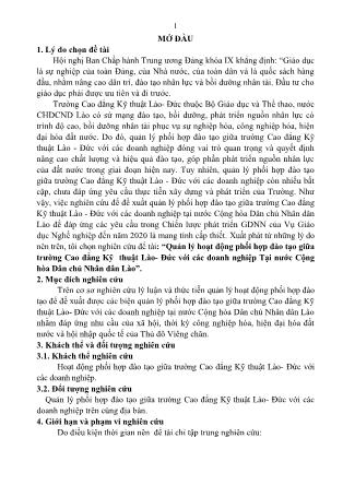 Tóm tắt Luận văn Quản lý hoạt động phối hợp đào tạo giữa trường Cao đẳng Kỹ thuật Lào - Đức với các doanh nghiệp Tại nước Cộng hòa Dân chủ Nhân dân Lào