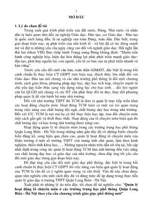 Tóm tắt Luận văn Quản lý hoạt động tổ chuyên môn ở các trường trung học phổ thông Quận Long Biên - Hà Nội theo yêu cầu chương trình giáo giục phổ thông mới
