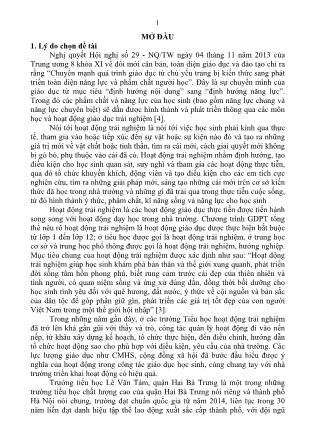 Tóm tắt Luận văn Quản lý hoạt động trải nghiệm phát triển năng lực cho học sinh tại trường Tiểu học Lê Văn Tám, quận Hai Bà Trưng, Thành phố Hà Nội