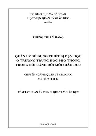 Tóm tắt Luận văn Quản lý sử dụng thiết bị dạy học ở trường Trung học phổ thông trong bối cảnh đổi mới giáo dục