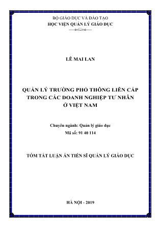 Tóm tắt Luận văn Quản lý trường phổ thông liên cấp trong các doanh nghiệp tư nhân ở Việt Nam