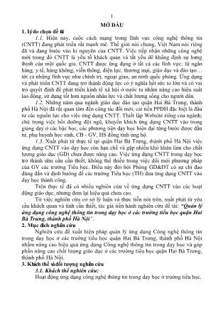 Tóm tắt Luận văn Quản lý ứng dụng công nghệ thông tin trong dạy học ở các trường tiểu học quận Hai Bà Trưng, Thành phố Hà Nội