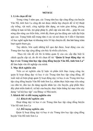 Tóm tắt Luận văn Quản lý hoạt động dạy và học ở các Trung tâm học tập cộng đồng huyện Vân Hồ, tỉnh Sơn La