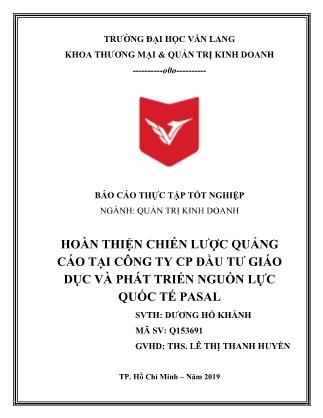 Báo cáo Hoàn thiện chiến lược quảng cáo tại Công ty CP đầu tư giáo dục và phát triển nguồn lực quốc tế Pasal