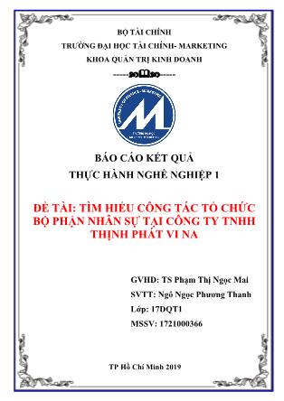 Báo cáo Tìm hiểu công tác tổ chức bộ phận nhân sự tại Công ty TNHH Thịnh Phát Vi Na