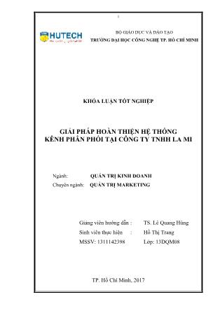 Khóa luận Giải pháp hoàn thiện hệ thống kênh phân phối tại Công ty TNHH La Mi