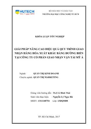 Khóa luận Giải pháp nâng cao hiệu quả quy trình giao nhận hàng hóa xuất khẩu bằng đường biển tại Công ty Cổ phần Giao nhận Vận tải Mỹ Á