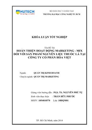 Khóa luận Hoàn thiện hoạt động Marketing – mix đối với sản phẩm nguyên liệu thuốc lá của công ty cổ phần Hòa Việt