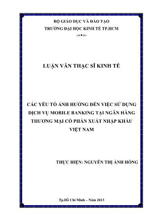 Luận văn Các yếu tố ảnh hưởng đến việc sử dụng dịch vụ Mobile Banking tại Ngân hàng TMCP Xuất nhập khẩu Việt Nam