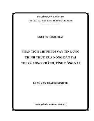 Luận văn Phân tích chi phí đi vay chính thức của nông dân tại thị xã Long Khánh, tỉnh Đồng Nai
